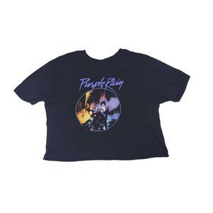 Prince Purple Rain T-Shirt Women's Size Large Black Cropped Raw Hem Graphic Tee